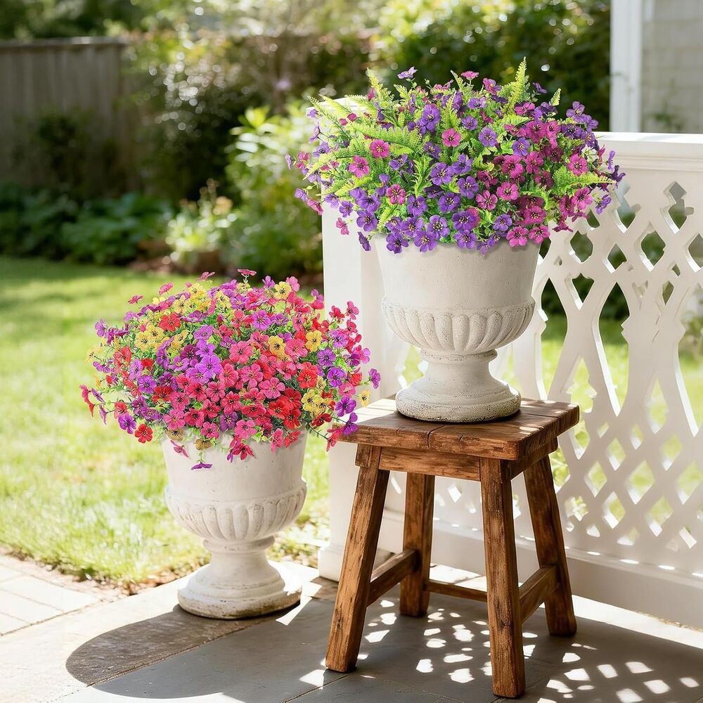 12 Bundles UV Resistant Artificial Outdoor Flowers Faux Plants Multicolor Decor - Picture 8 of 8